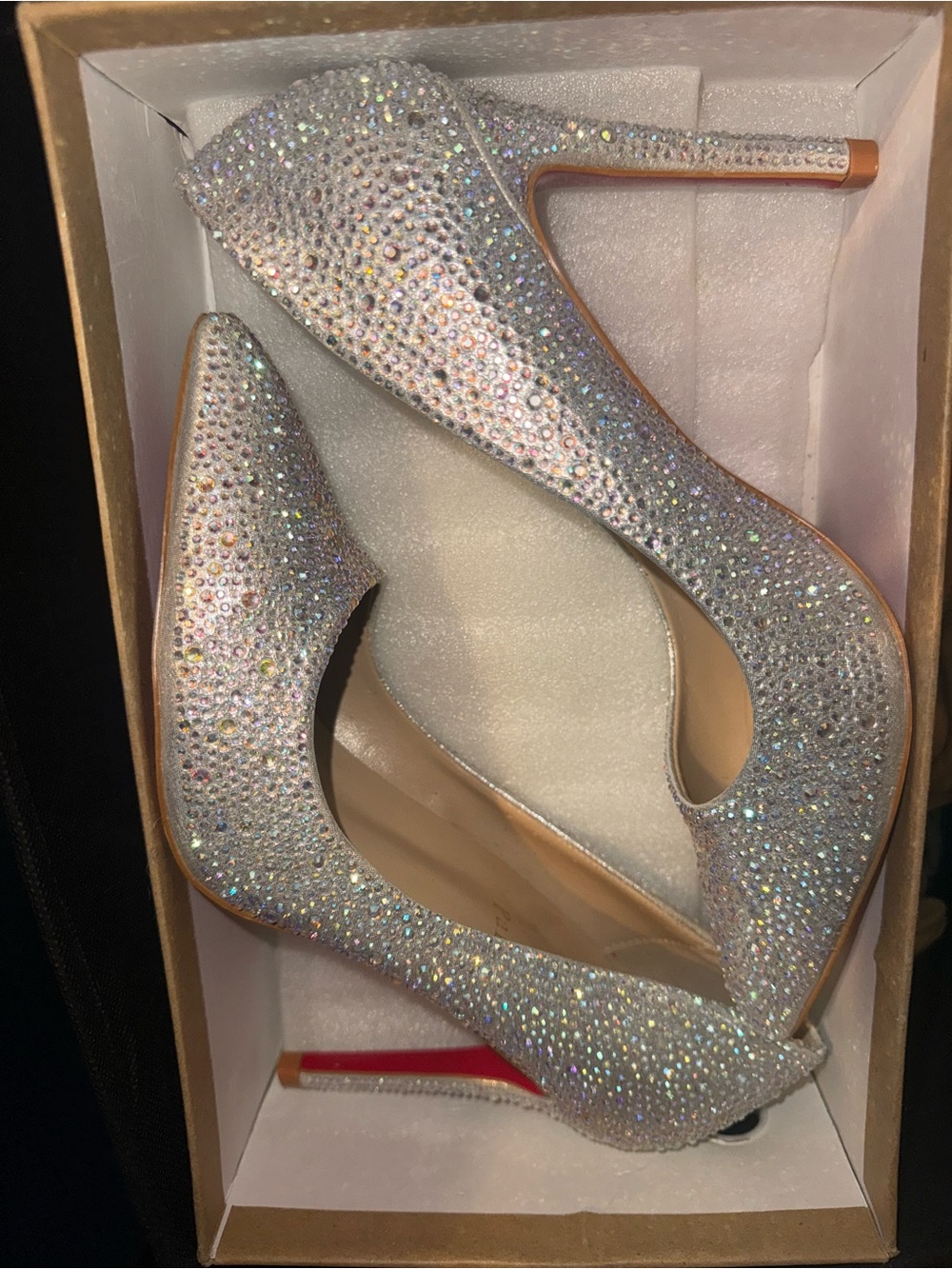 Christian Louboutin Silver Crystal-Embellished Pointed-Toe Pumps